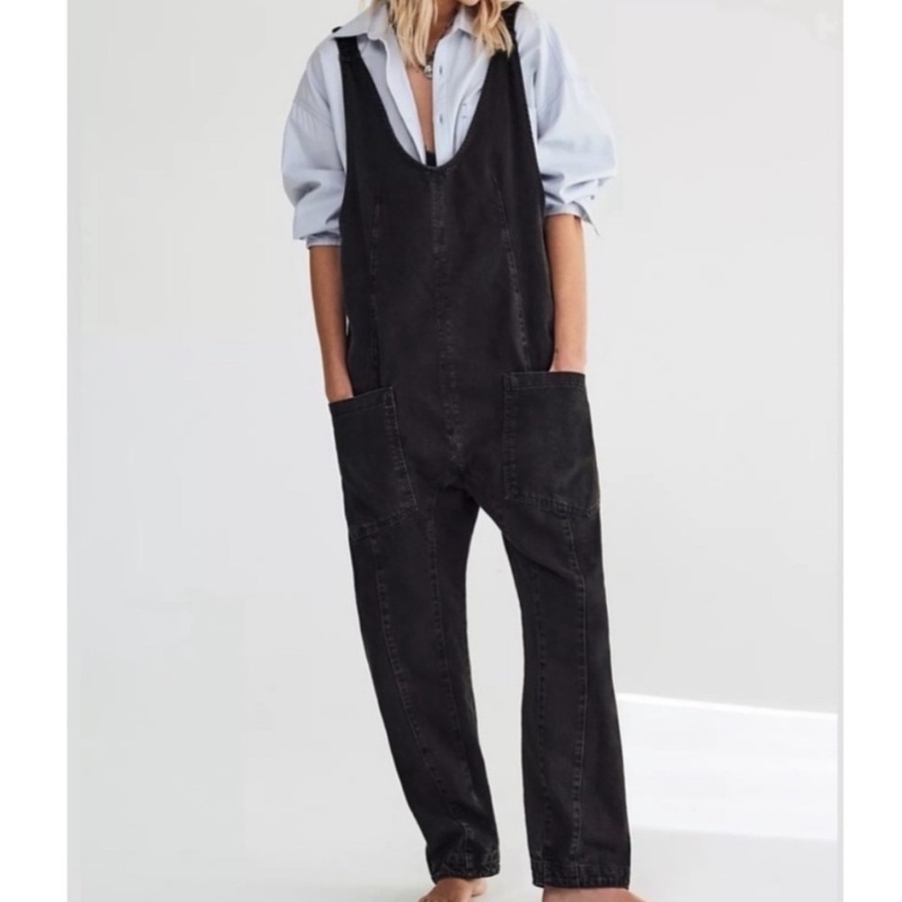 Free People High Roller Jumpsuit Black Medium Festival Summer Casual
